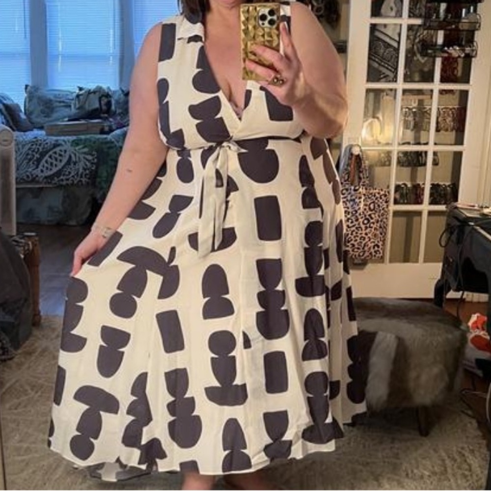 Anthropologie 1X Hutch Sleeveless Black & White Plus V-Neck Wrap Dress - Picture 2 of 10